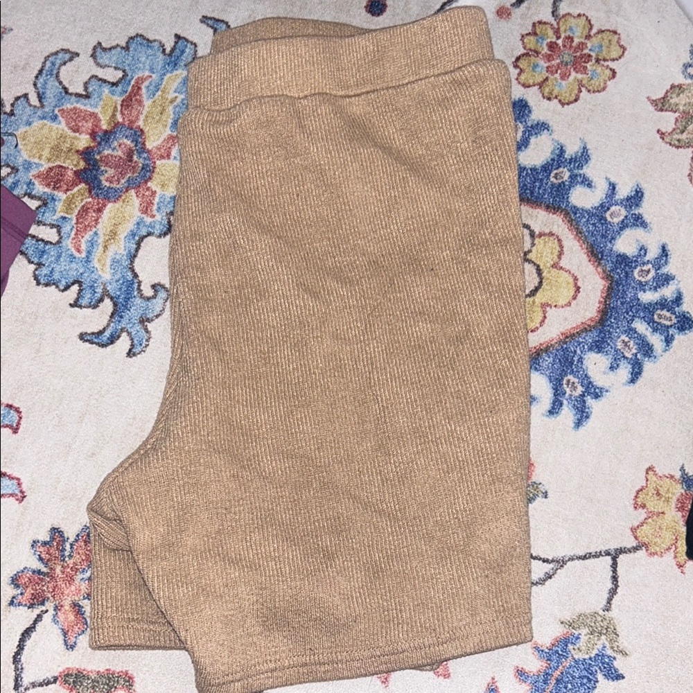 Cozy Tan Knit Biker Shorts